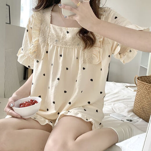 
Meidai summer pajamas for women thin lace short sleeves shorts sweet princess style student home clothing suit 695%23 L Recommended 90-110Jin [Jin equals 0.5 kg]