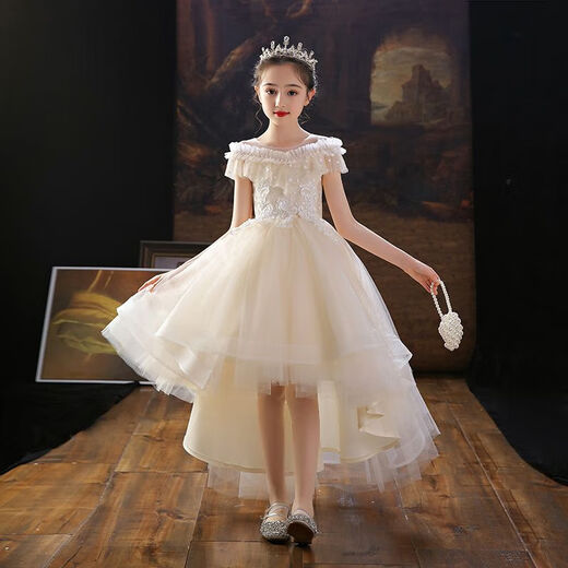 Ken Tiger Girl Princess Vestido Ropa de rendimiento de la boda Drense Vestido de noche Cumpleaños para niños Vestido de hadas Piano Ropa de rendimiento White + Crown 150