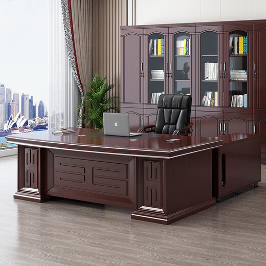 Miafei desk boss desk executive desk manager desk office desk president desk and chair combination Chinese office furniture 1.8 meters boss desk + boss chair + 4-door bookcase