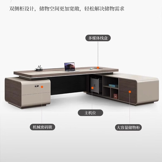 Saiguan office desk and chair combination, high-end manager office desk, supervisor, president boss desk, simple modern boss desk, 2.2 meters luxury double cabinets (delivery package included)