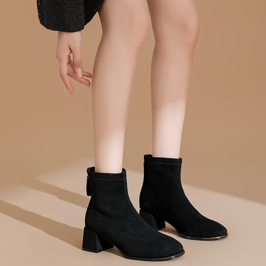 Daphne short boots for women autumn French high heel slim boots black retro suede boots for women black 37