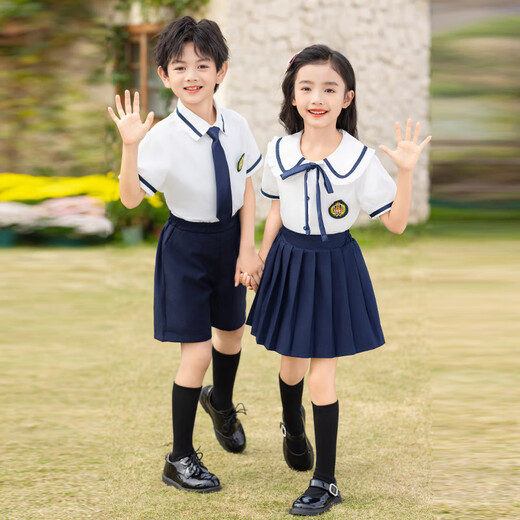 芯时代团体服小学生夏装英伦风儿童演出校服衬衫礼服幼儿园服毕业季棉班 6621【男生套装】 140