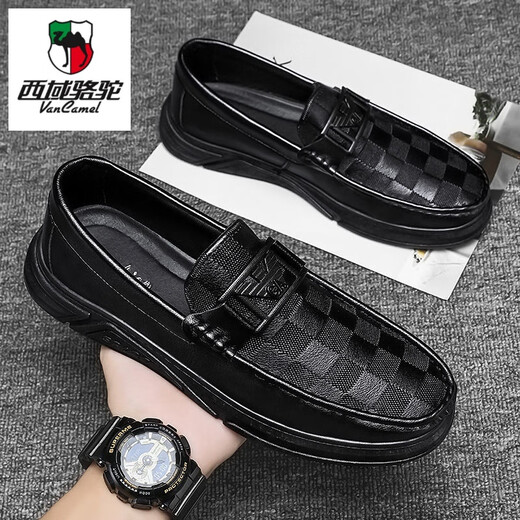 
Western Region Camel (VANCAMEL) Doudou Shoes Men's 2025 Autumn Trendy Leather Shoes Men's Casual Shoes British Lazy Trendy Shoes versatile GZ-882 Black 39