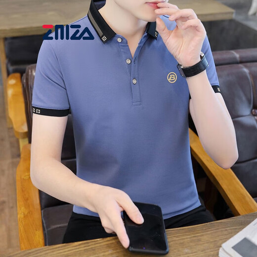 
ZMZA short-sleeved T-shirt for men's lapel business casual summer new style fashionable simple handsome POLO neck t-shirt top for men 683 blue M Recommended 100-120Jin [Jin equals 0.5 kg]