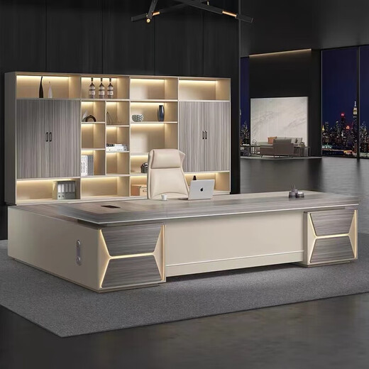 Boss desk and chair combination President desk executive desk simple modern double cabinet executive desk light luxury manager desk McKinley + Khaki installation consultation customer service 1.6 meters without side cabinets