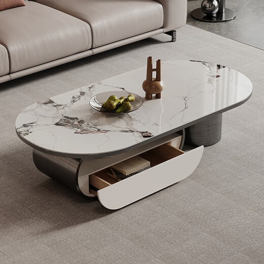 Bannimei's new high-end exquisite small coffee table light luxury Italian oval modern slate Kung Fu table living room furniture titanium gray 1.3 meters coffee table fully furnished