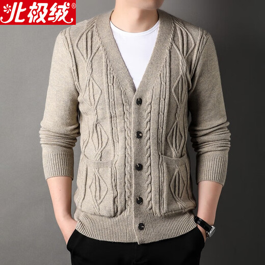 Suéter de terciopelo ártico suéter para hombre cárdigan abrigo suéter de lana para hombre primavera y otoño suéter con botones delgados de estilo coreano camello para hombre L/170