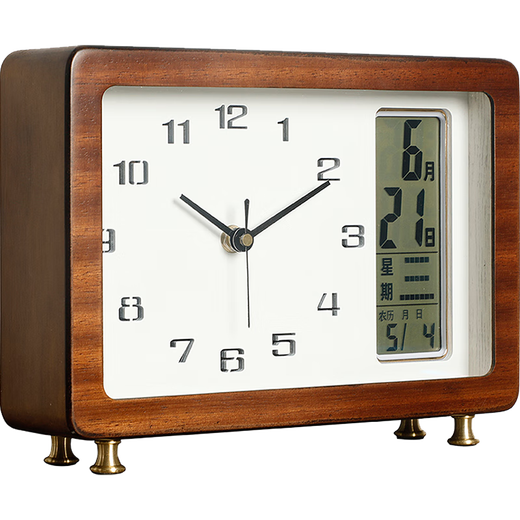 Hanshi (Hense) solid wood table clock creative desktop clock perpetual calendar table clock placement home quartz clock HD76 small quartz
