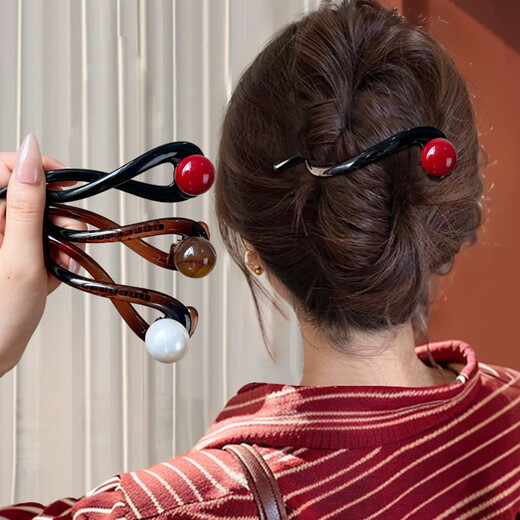 Zuoou Perlen-Haarnadel, Ein-Wort-Clip für Damen, Hinterkopf-Haar-Twist-Clip, 2025, neuer High-End-Haifisch-Clip, Haarspange, Haar-Accessoire, Schwarz + rote Perle