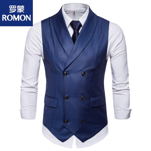 罗蒙（ROMON）【标准型马甲】英伦男式双排扣西服领背心时尚简约韩版复古西装马 黑色 M (约适合160-170高120斤内穿)