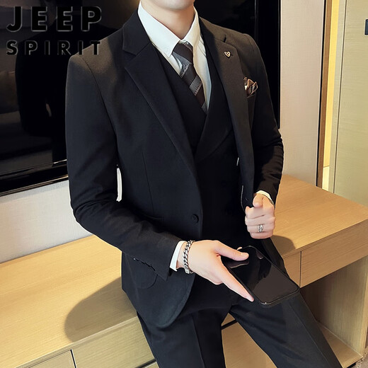 Jeep (JEEP) Autumn and Winter British Business Slim Suit Suit Men's High-end Casual Commuting One-button Wool Suit Three-piece Set Gray Single Suit M