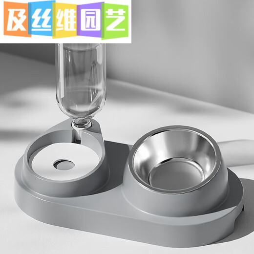 Congteng Cat Bowl Double Bowl Stainless Steel Dog Bowl Pet Cat Food Basin Automatic Drinker Water Bowl Feeder Ceramic Supplies Stainless Steel Style Haze Gray Blue