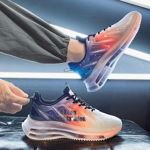 GUQIAN men's shoes 2025 new sports and leisure running air cushion shock absorption junior high school students' height-enhancing dad shoes trendy shoes men TK757 gray orange 40 (250mm)