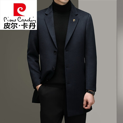 Pierre Cardin Herbst und Winter Massive Kaschmirmantel Männer mittelgroßer Anzug Geschäft Herren Windbreaker Wollmantel gestrickt Marine Blau 826 Long 170/m [Empfohlen 100-125 Jin [Jin gleich 0,5 kg]]