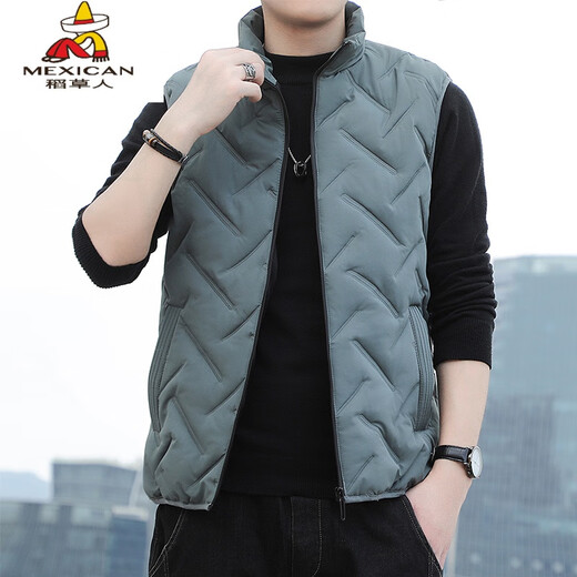 Scarecrow down cotton vest men's autumn and winter new warm jacket plus velvet thickened cotton coat outer sleeveless waistcoat vest 1906 black 2XL