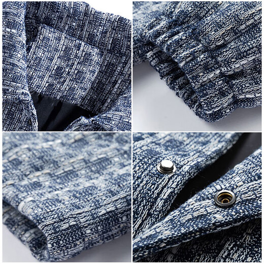 WYBT official brand jacket men's lapel casual top trendy brand handsome little fragrant style jacket cotton thickened couple wear blue XL (120-140Jin Jin equals 0.5 kg)