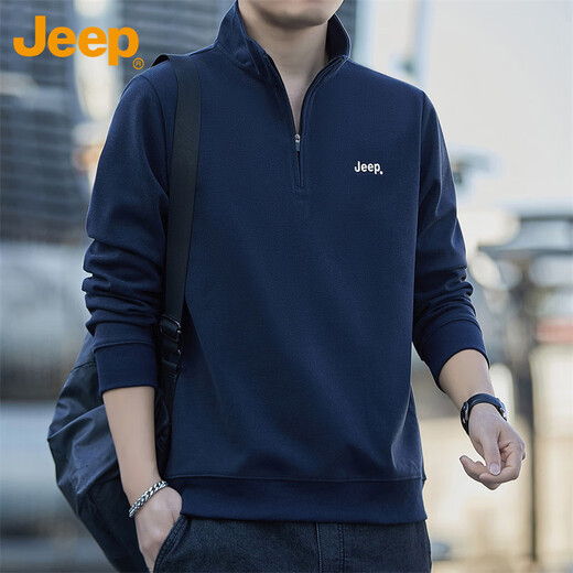 Jeep (JEEP) sweatshirt men's autumn and winter loose stand-up collar long-sleeved T-shirt men's heavy trend clothing men's navy blue XL