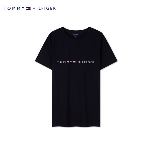 TOMMY HILFIGER夏季女装纯棉休闲通勤刺绣轻薄打底纯色圆领短袖T恤76J4880 藏青色FAP XL （推荐：130-150斤）