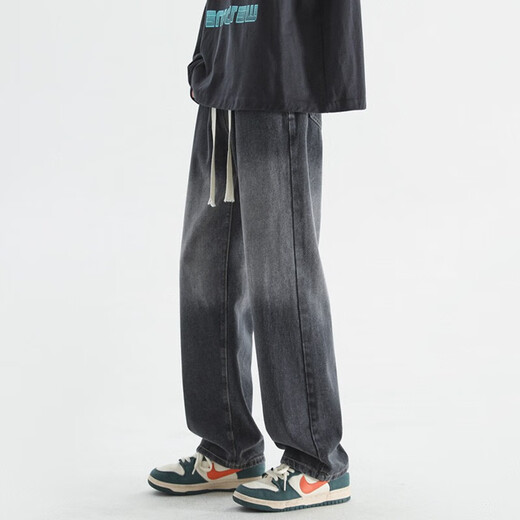 
FOG SKY jeans men's summer trendy high street straight-leg pants men's American retro loose wide-leg casual pants SS-506 black gray XL (recommended 130-155 Jin [Jin equals 0.5 kg])