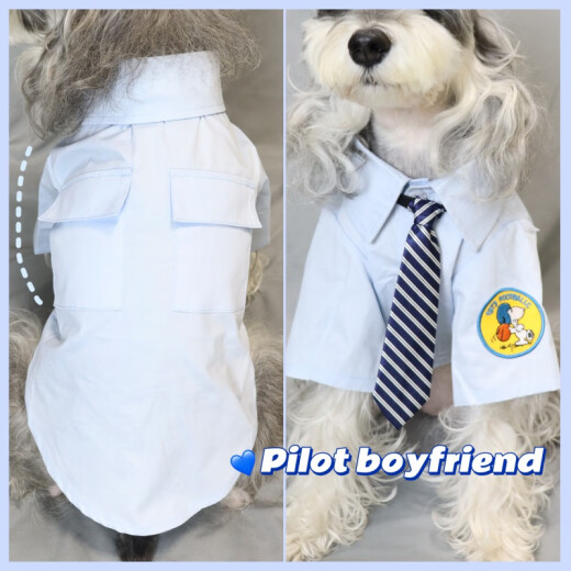 Rabbit pilot boyfriend ~ pet clothes spring and summer Schnauzer Bichon shirt kitten clothes small dog spring clothes handsome yogurt white Snoopy shirt (collect to get a tie) 2XL (recommended 18-35Jin [Jin equals 0.5 kg])