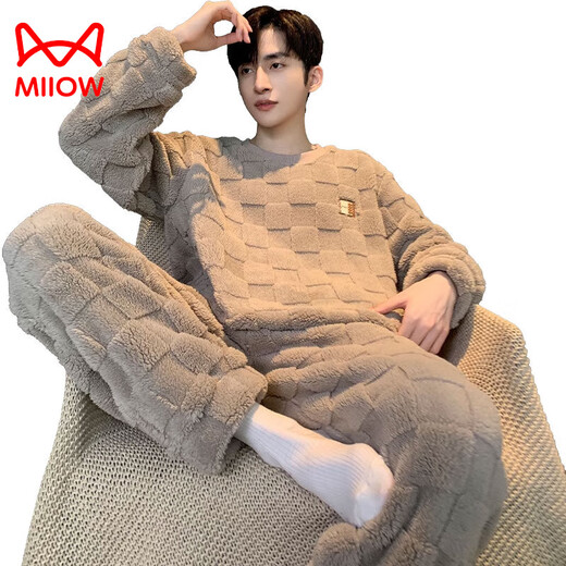 
Catman (MiiOW) coral velvet pajamas for men in autumn and winter plus velvet thickened winter teenager boys home clothing set 2025 new style warm velvet 12004 L (recommended 165-172 high, 100-130Jin [Jin equals 0.5 kg] heavy