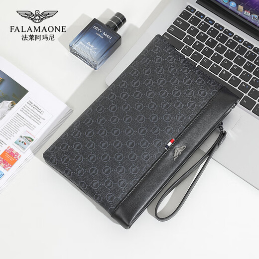 Falai Armani men's clutch bag men's fashion casual business large capacity handbag envelope bag trendy brand handbag black