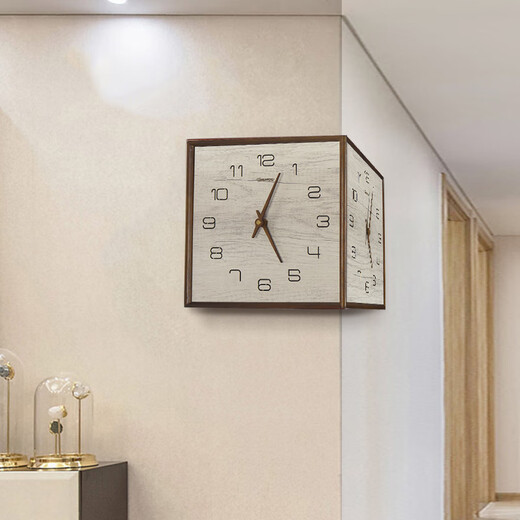 
Double-sided wall clock living room corner clock home modern simple and atmospheric solid wood clock decoration two-sided hanging watch 9195 wood pure white perpetual calendar model (movement) 12 inches