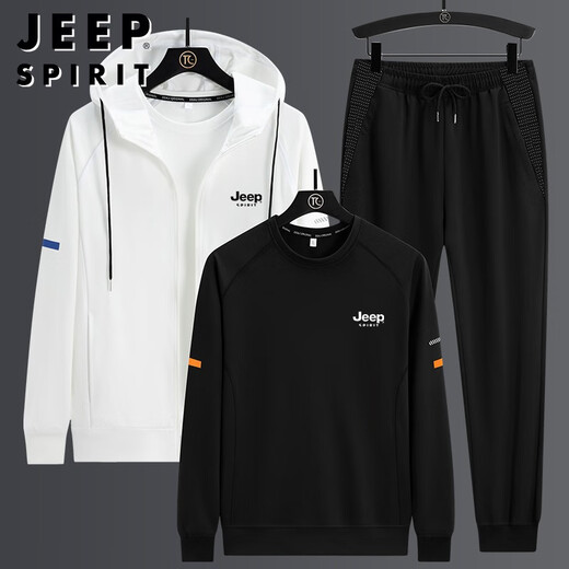 JEEP SPIRIT吉普卫衣男士套装长袖男春秋季休闲百搭时尚印花潮流潮牌大码宽松 H673黑白色（三件套） 4XL