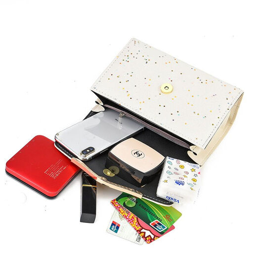 一竹春包包女新款百搭斜挎包亮片时尚单肩包韩版女士挎包 米白（送挂件）