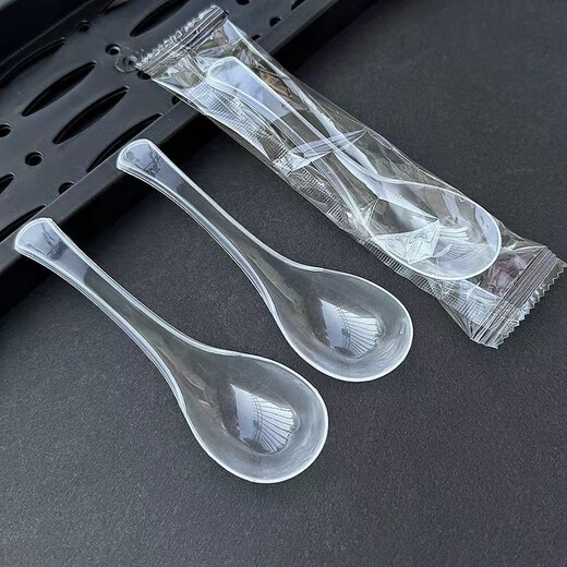 Shining Strong Disposable Spoons Independently Thick Packaged Hard Takeaway Fast Food Spoons Transparent Plastic Spoons Crystal Spoons 200 Count-Individually Packaged Disposable Transparent Spoons