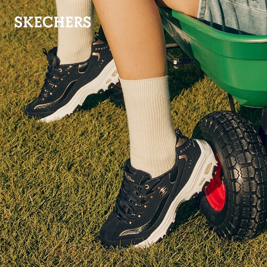 斯凯奇（Skechers）熊猫鞋春秋女增高老爹鞋铆钉轻质厚底休闲鞋运动鞋 11979白色/银色/WSL 38 250MM