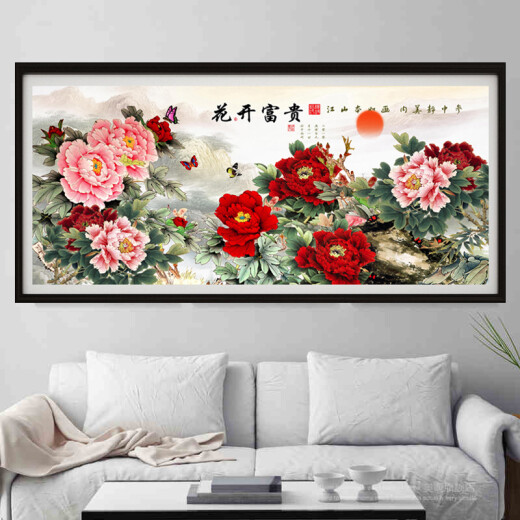 Chuangjingyi chooses cross stitch to bloom rich peony flowers 2023 new thread embroidery living room full embroidery self-embroidery handmade 9CT large grid silk thread style 235*99cm