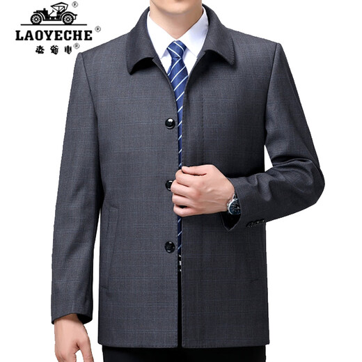 Classic Car (Laoyeche) mittleren und älteren Revers Wolljacke für Herren Frühling und Herbstjacke High-End Big Brand Herrengeschäft Casual Single Brasted Jacke Dunkelgrau 180/96a