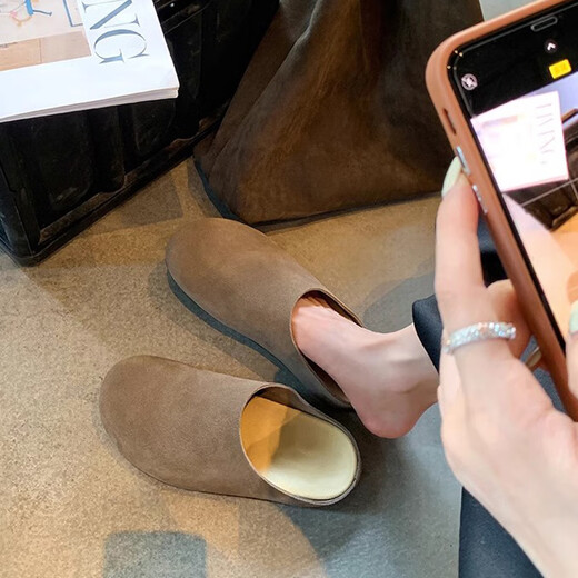 
Mosiman autumn genuine leather style soft-faced lazy man kicks thick-soled big-headed Birkenstock shoes and half-slippers for women P9758 caramel 35