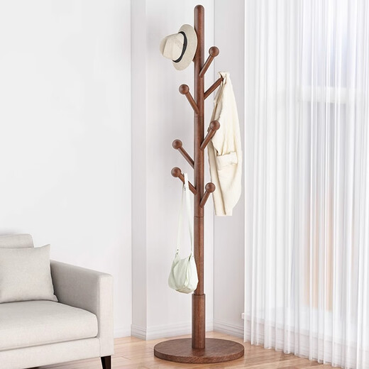 Fan Lilin solid wood coat rack floor-standing household clothes hanger living room bedroom hanging clothes rod vertical simple shelf log thick disc style walnut color (ball hook)