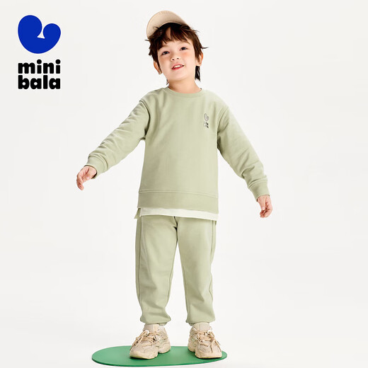 Mini Bala Boys and Girls Long Sleeve Suit New Year Baby Fashion Loose Children's Kindergarten Outing Suit Bean Paste Green 40004 105