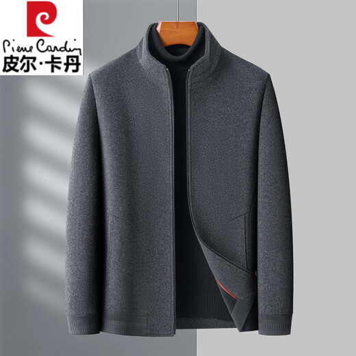 Pierre Cardin high-end 100% wool jacket men's 2025 autumn and winter pure wool jacket middle-aged stand-up collar woolen jacket gray XL 180/96