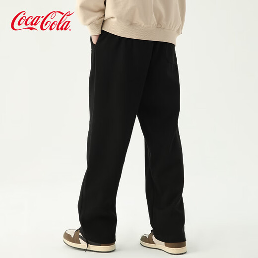 可口可乐（Coca-Cola）休闲裤男夏季冰丝卫裤情侣宽松直筒长裤 黑色常规 L