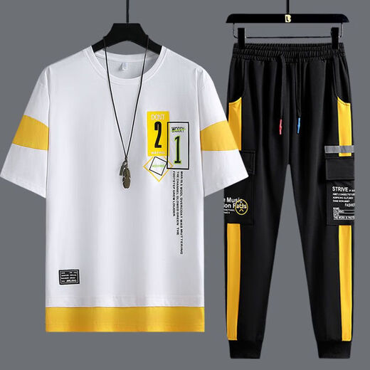 Yimuqi Summer à manches courtes SUPTERS CONSÉRIEURS CONSTERNES CONSTUSSIBLES À MANGE CASEVE SPORTS CONSTUSSIBLES SETTS TOUT-PIÈCES 10-20 ANS Suit étudiant 867 Black + 1563 Contrôle blanc S costume S.