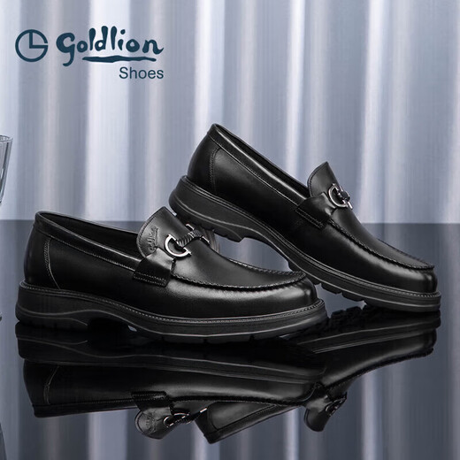 Goldlion Men's Loafers Leather Shoes Comfortable Slip-On Business Casual Shoes G550310452AAB-Black-40 Size