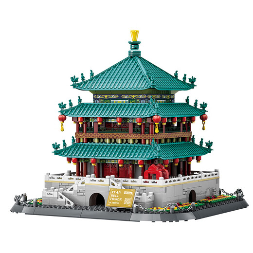 Wange building blocks, China, Xi'an bell tower, ancient building blocks assembled, small grain drum tower model assembly gift, Xi'an bell tower (1116pcs)6228