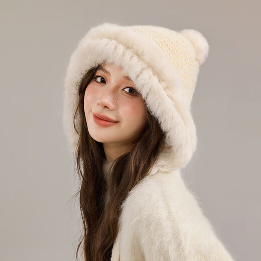 Hengyuanxiang rabbit fur hat for women winter warm ear protection face small balaclava wool hat birthday gift