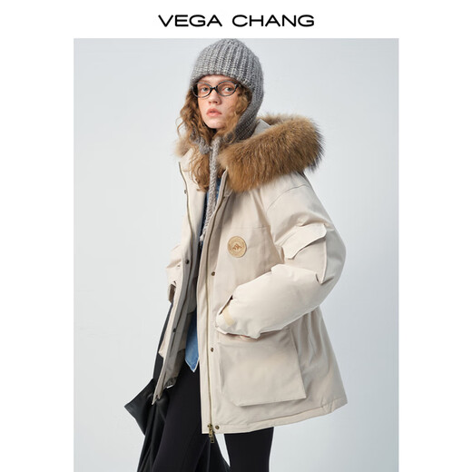 VEGA CHANG三防羽绒服女冬2024年新款貉子毛领保暖工装派克服外套 A款/深藏蓝(三防版) S