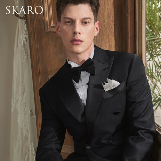SKARO handmade Milan eye men's light formal double-breasted lapel suit suit groom's wedding wedding dress black suit SKG381A size 42 top trousers size please note