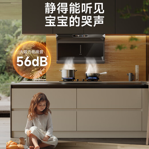 Haotaitai变频油烟机轻奢新品小黑翼虎鲸大吸力28立方顶侧双吸净烟机挥手语音操控烟灶套装N62-BPZ 【不锈钢2件套】虎鲸N62+不锈钢翻盖定时灶688