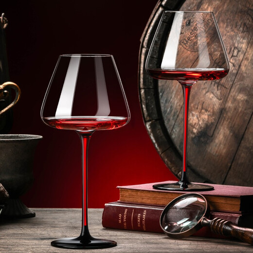 Genas Black Tie Crystal Red Wine Glass Set Home Goblet Burgundy Large Red Rod High-end Luxurious Decanter Wine Set Black Tie Red Rod Crystal Cup 590ml 2 Pack