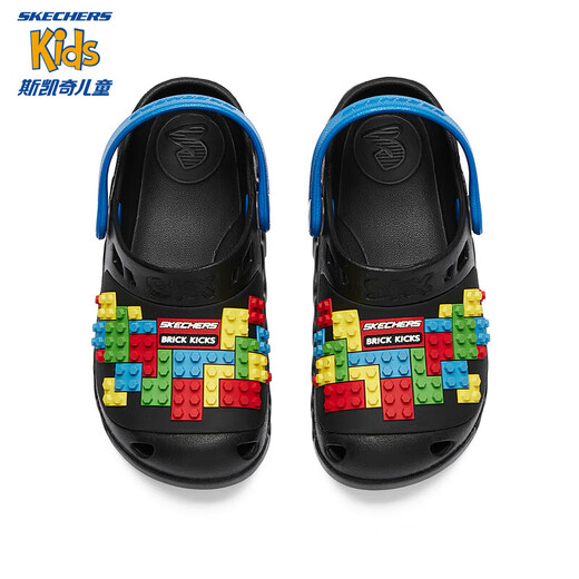 SKECHERS斯凯奇2024夏新款商场同款儿童一脚蹬洞洞鞋男童沙滩鞋402226L 黑色/多彩色/BKMT 27.5