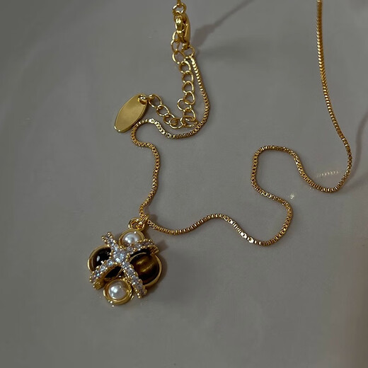 Idel French retro Maillard style tiger eye stone pearl long necklace light luxury high quality sweater chain L2481 tiger eye stone sweater chain