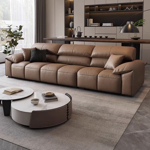 DUOFEI Kingdom Geothe Great Leather Sofa italien MINIMALISTIQUE MOWNIMAL MOWNI-PERSON PERSONNE DIRECT ROW APPARTEMENT 2025 NOUVEAU Meubles de salon Y728 Version de luxe de 3,2 mètres à rang direct direct [Modèle de latex] Emballage complet Couche de vache