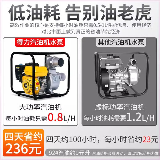 Deli Deli four-stroke gasoline engine water pump hand-started pump for agricultural field irrigation self-priming pump firefighting fishery copper 5100W55 cubic h3 inch 20 meter pipe